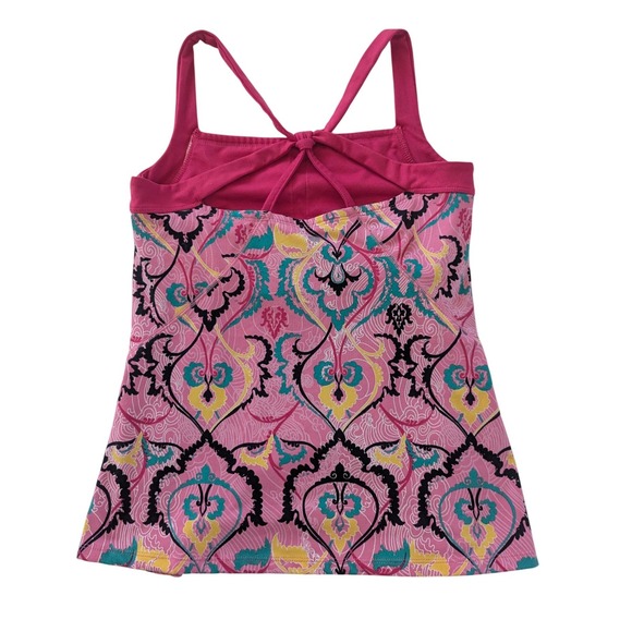 Soybu Tank Top Womens Medium Pink Paisley Damask Built-in Bra Strappy Back - Picture 2 of 8